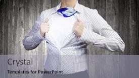  Presentation with superhero businesswoman - Presentation theme featuring unrecognizable businesswoman opening her shirt like superhero background and a light gray colored foreground