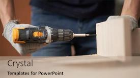  Presentation with drill - Beautiful slide deck featuring unrecognizable-carpenter-man-in-white backdrop and a coral colored foreground