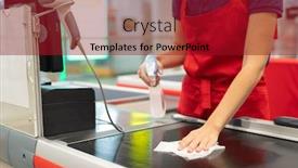  Presentation with apron - PPT theme with unrecognizable-cashier-wearing-red-apron background and a crimson colored foreground