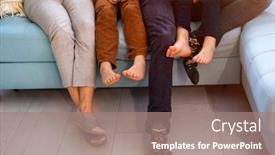  Presentation with living room family - Beautiful PPT layouts featuring unrecognizable-family-s-legs backdrop and a coral colored foreground