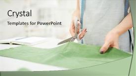  Presentation with female security officer - Colorful PPT theme enhanced with unrecognizable female tailor with centimeter backdrop and a white colored foreground