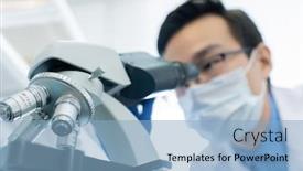  Presentation with specimen - Theme enhanced with unrecognizable-male-pharmacologist-examining-specimen background and a light blue colored foreground