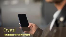  Presentation with mobile application - Slide set with unrecognizable-man-holding-mobile-smartphone background and a tawny brown colored foreground