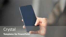  Presentation with mobile application - Slides enhanced with unrecognizable-man-holding-mobile-smartphone background and a gray colored foreground