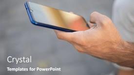  Presentation with mobile application - Slide set featuring unrecognizable-man-holding-mobile-smartphone background and a gray colored foreground