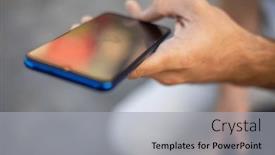  Presentation with mobile application - PPT theme enhanced with unrecognizable-man-holding-mobile-smartphone background and a light gray colored foreground