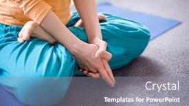  Presentation with club - Audience pleasing PPT layouts consisting of unrecognizable man practicing yoga at health club backdrop and a gray colored foreground