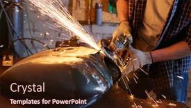  Presentation with fuel tank - Cool new PPT theme with unrecognizable-man-using-grinder-repairing backdrop and a wine colored foreground