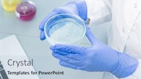  Presentation with specimen - Theme featuring unrecognizable-medical-scientist-wearing-protective background and a light blue colored foreground