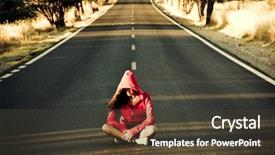  Presentation with mystery - Slides consisting of unrecognizable mystery woman in the middle of the road background and a tawny brown colored foreground