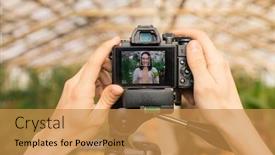  Presentation with asian food - Audience pleasing PPT theme consisting of unrecognizable-operator-adjusting-camera backdrop and a gold colored foreground