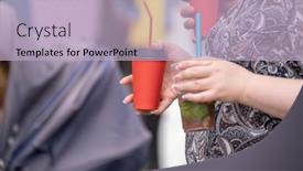  Presentation with city street - Presentation theme with unrecognizable-overweight-female-carrying-takeaway background and a light blue colored foreground