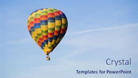  Presentation with multicolor - Theme featuring unrecognizable people traveling in a multicolor balloon background and a light blue colored foreground