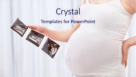  Presentation with pregnant - Audience pleasing theme consisting of unrecognizable pregnant woman holding ultrasound backdrop and a sky blue colored foreground
