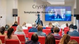  Presentation with leather - PPT theme having unrecognizable-spectators-sitting-on-red background and a mint green colored foreground