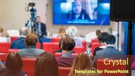  Presentation with leather - PPT theme featuring unrecognizable-spectators-sitting-on-red background and a tawny brown colored foreground