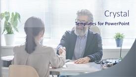  Presentation with job interview - Slide deck consisting of unrecognizable-woman-succeeding-job-interview background and a sky blue colored foreground