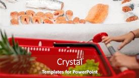  Presentation with salmon fish - Audience pleasing theme consisting of unrecognizable-woman-with-shopping-cart backdrop and a crimson colored foreground