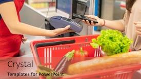  Presentation with nfc - Audience pleasing theme consisting of unrecognizable-young-woman-using-nfc backdrop and a coral colored foreground