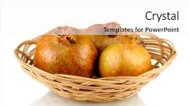  Presentation with pomegranates - Slides consisting of unripe pomegranates in wicker basket isolated on white background and a white colored foreground