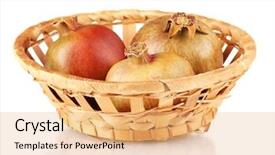  Presentation with pomegranates - Amazing PPT layouts having unripe pomegranates in wicker basket isolated on white backdrop and a coral colored foreground