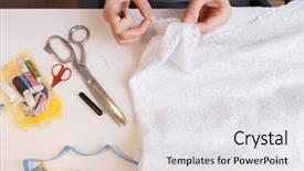  Presentation with sewing machine - Cool new slide set with unrips fabric near sewing-machine backdrop and a white colored foreground