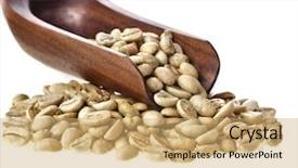  Presentation with green coffee beans - Colorful presentation enhanced with unroasted coffee beans in wooden backdrop and a coral colored foreground