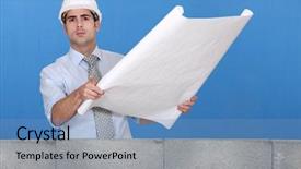  Presentation with engineering drawing tools - Beautiful slide deck featuring unroll - engineer unrolling a technical drawing backdrop and a teal colored foreground