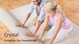  Presentation with home renovation - Presentation design featuring unroll - people repair and renovation concept background and a  colored foreground