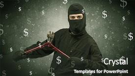  Presentation with black hand - Slide set consisting of unsafe act - money hungry thief in black background and a  colored foreground