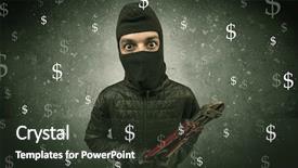  Presentation with black hand - Theme enhanced with unsafe act - money hungry thief in black background and a  colored foreground