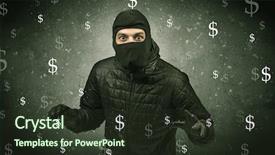  Presentation with black hand - Slide deck having unsafe act - money hungry thief in black background and a  colored foreground