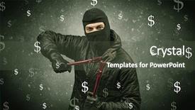  Presentation with clothing wooden clothes hanger object - Presentation design with unsafe act - money hungry thief in black background and a  colored foreground