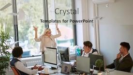  Presentation with female - Beautiful theme featuring unsatisfied-blonde-caucasian-female-boss backdrop and a light gray colored foreground