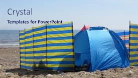  Presentation with wind - Cool new PPT theme with unseen-people-relaxing-behind-wind backdrop and a sky blue colored foreground