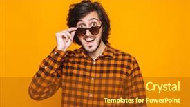  Presentation with studio - Amazing slide deck having unshaved guy 20s wearing plaid backdrop and a crimson colored foreground