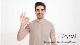  Presentation with peppermint candy cane on white - Audience pleasing presentation theme consisting of unshaved guy 30s wearing beige backdrop and a lemonade colored foreground