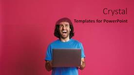  Presentation with laptop computers around the world backgroun - Slide set featuring unshaven-excited-man-screaming background and a red colored foreground