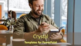  Presentation with diary - PPT theme with unshaven-happy-man-in-earphones background and a tawny brown colored foreground