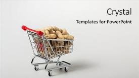  Presentation with supermarket trolley - Slides featuring unshelled peanuts in the supermarket trolley isolated on white background background and a white colored foreground