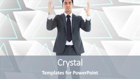  Presentation with composite - Beautiful presentation design featuring unsmiling businessman with arms raised backdrop and a  colored foreground