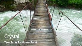  Presentation with bridge - Audience pleasing PPT theme consisting of unstable - rickety foot bridge over white backdrop and a gray colored foreground