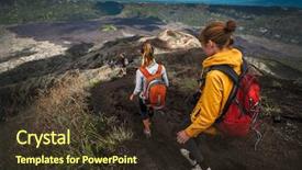  Presentation with jin ding monastry mountain - Beautiful presentation theme featuring unstable - team of hikers walking down backdrop and a tawny brown colored foreground