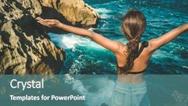  Presentation with group of students raising hands - Slide set consisting of untouchable - girl with raised hands enjoy background and a teal colored foreground