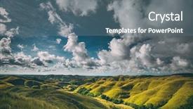  Presentation with green travel - Amazing slides having untouchable - green hills against blue cloudy backdrop and a ocean colored foreground