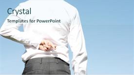  Presentation with fingers - Presentation enhanced with untruth - business man with fingers crossed background and a sky blue colored foreground