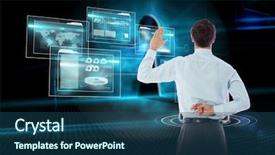  Presentation with keyhole - Presentation design with untruth - businessman crossing fingers behind his background and a ocean colored foreground