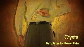  Presentation with fingers - PPT theme consisting of untruth - businessman crossing fingers behind his background and a  colored foreground