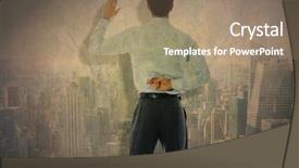  Presentation with back pack tourism - Theme featuring untruth - businessman crossing fingers behind his background and a coral colored foreground