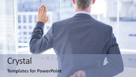  Presentation with school crossing safety - Theme having untruth - businessman making a oath while background and a light blue colored foreground